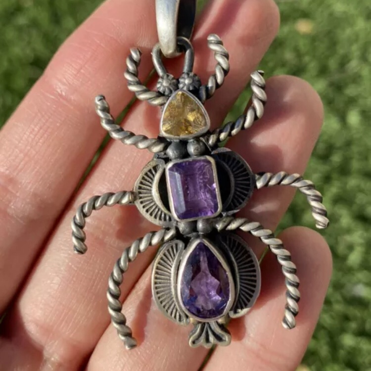 S.Silver Multi Gemstone Citrine Amethystpendant.Et